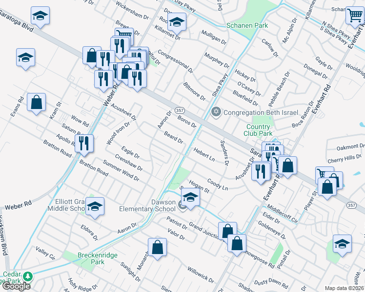 map of restaurants, bars, coffee shops, grocery stores, and more near 4322 Beard Drive in Corpus Christi