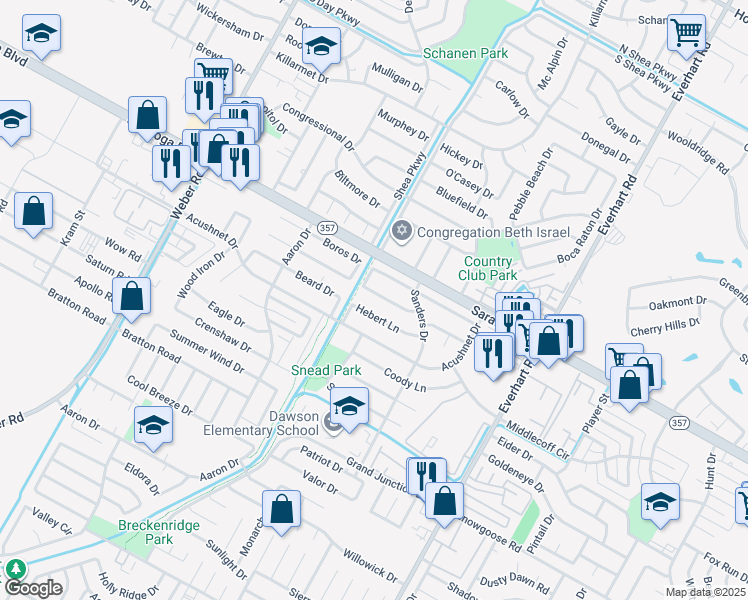 map of restaurants, bars, coffee shops, grocery stores, and more near 4409 Weiskopf Lane in Corpus Christi