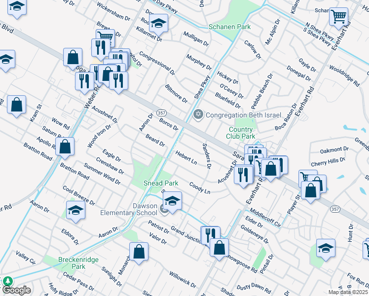 map of restaurants, bars, coffee shops, grocery stores, and more near 4409 Weiskopf Lane in Corpus Christi