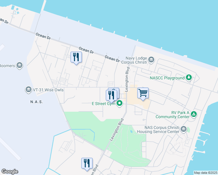 map of restaurants, bars, coffee shops, grocery stores, and more near 11101-12021 D Street in Corpus Christi