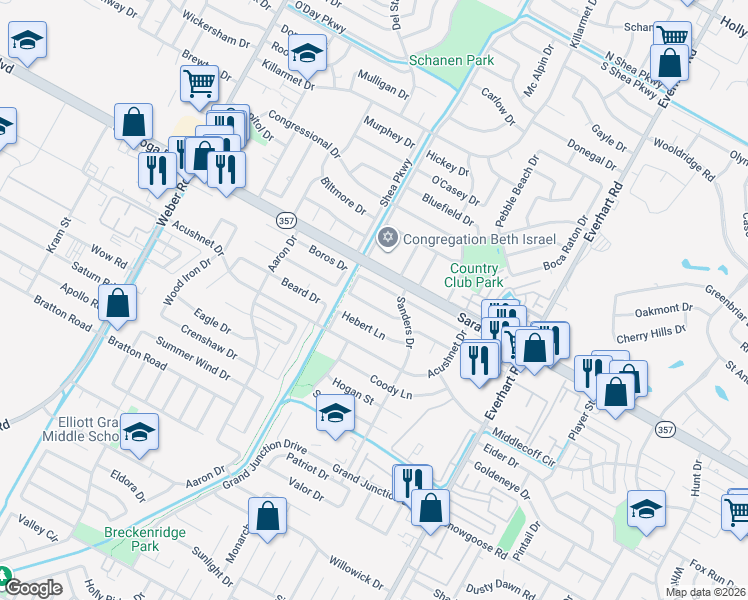 map of restaurants, bars, coffee shops, grocery stores, and more near 4429 Greensboro Drive in Corpus Christi