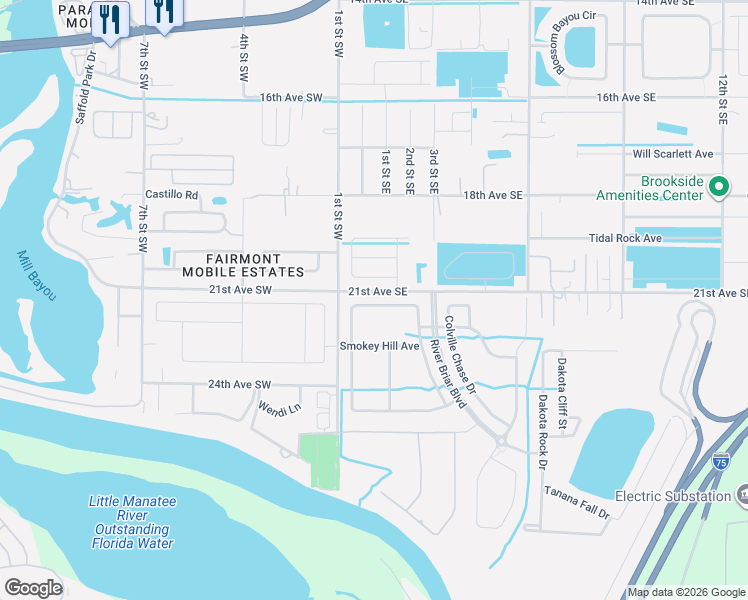 map of restaurants, bars, coffee shops, grocery stores, and more near 2239 Roanoke Springs Drive in Ruskin