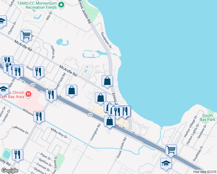 map of restaurants, bars, coffee shops, grocery stores, and more near 7510 McArdle Road in Corpus Christi