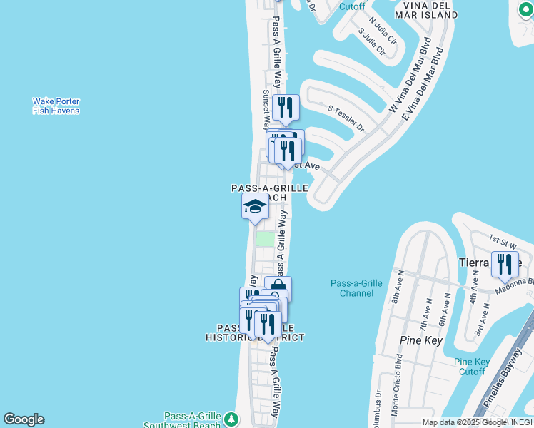 map of restaurants, bars, coffee shops, grocery stores, and more near 109 17th Avenue in St. Pete Beach