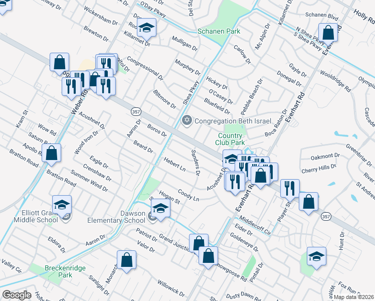 map of restaurants, bars, coffee shops, grocery stores, and more near 4429 Greensboro Drive in Corpus Christi