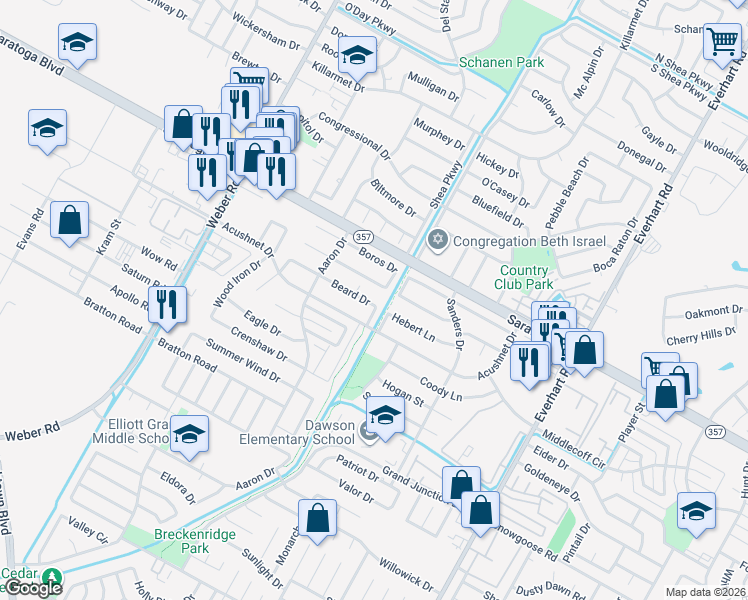 map of restaurants, bars, coffee shops, grocery stores, and more near 4322 Beard Drive in Corpus Christi