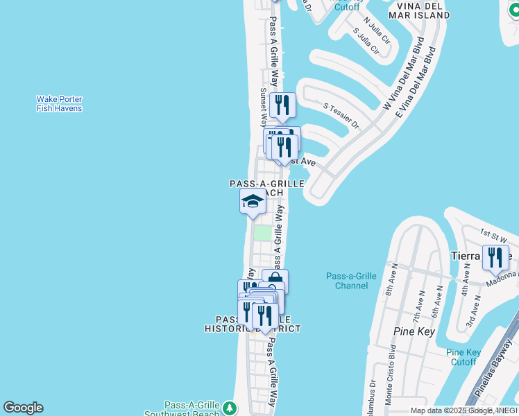 map of restaurants, bars, coffee shops, grocery stores, and more near 109 17th Avenue in St. Pete Beach