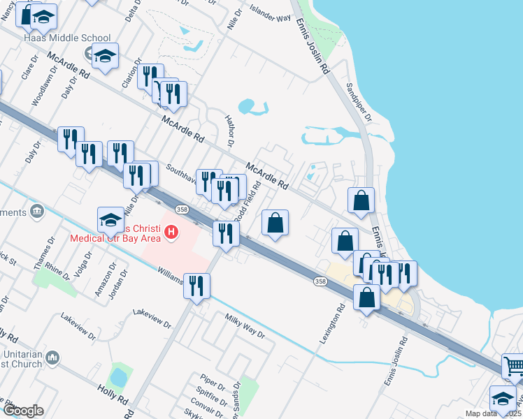 map of restaurants, bars, coffee shops, grocery stores, and more near 7218 South Padre Island Drive in Corpus Christi