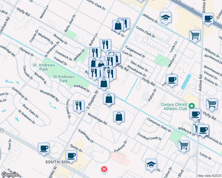 map of restaurants, bars, coffee shops, grocery stores, and more near 5999 La Costa in Corpus Christi