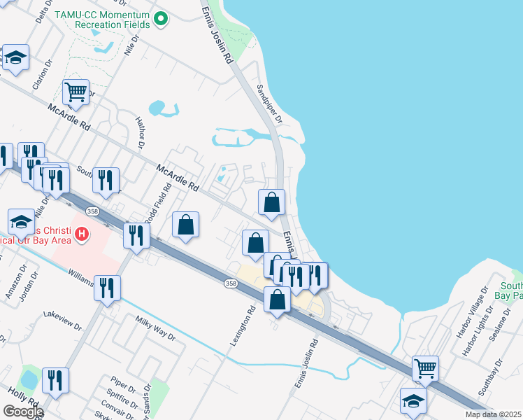 map of restaurants, bars, coffee shops, grocery stores, and more near 7510 McArdle Road in Corpus Christi