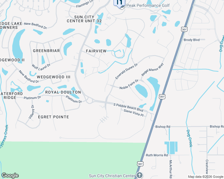 map of restaurants, bars, coffee shops, grocery stores, and more near 1205 Emerald Dunes Drive in Sun City Center
