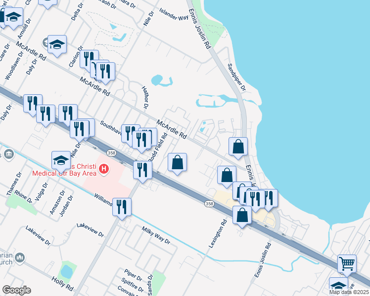 map of restaurants, bars, coffee shops, grocery stores, and more near 7305 McArdle Rd in Corpus Christi