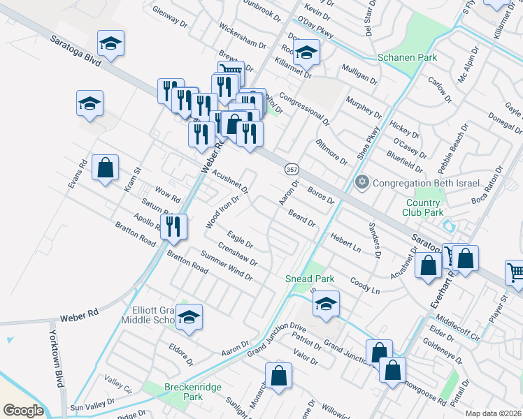 map of restaurants, bars, coffee shops, grocery stores, and more near 4106 Beard Drive in Corpus Christi