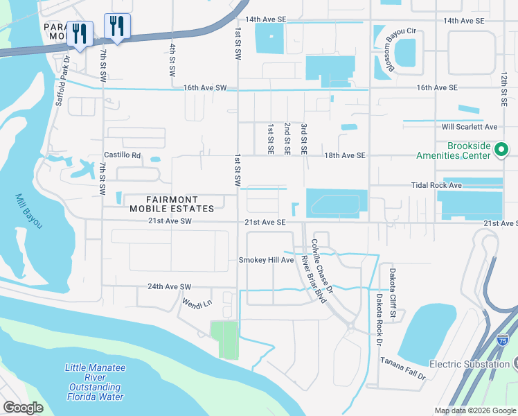 map of restaurants, bars, coffee shops, grocery stores, and more near 113 Eagle Summit Drive in Ruskin