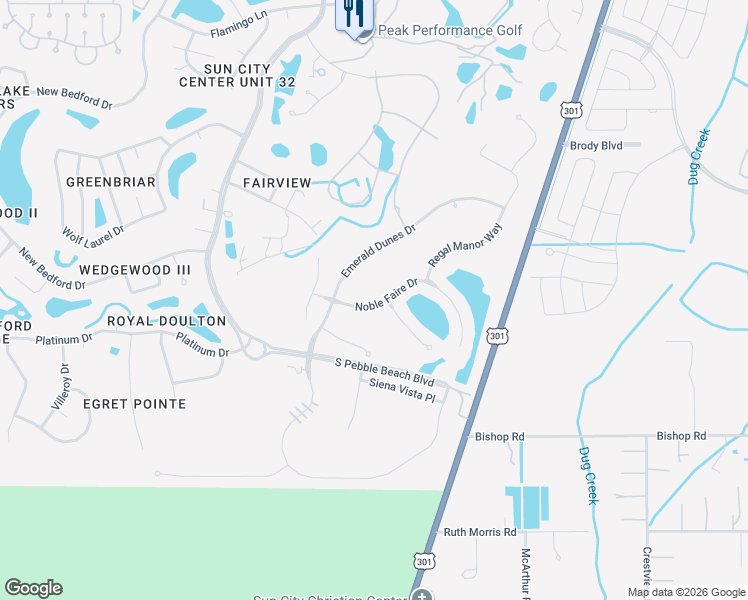 map of restaurants, bars, coffee shops, grocery stores, and more near 433 Noble Faire Drive in Sun City Center