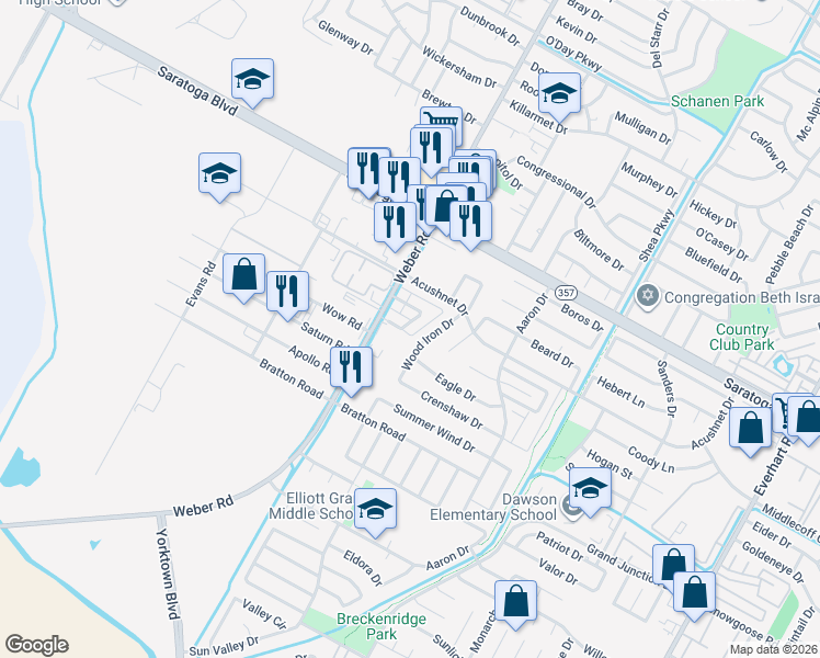 map of restaurants, bars, coffee shops, grocery stores, and more near 4019 Oak Bay Drive in Corpus Christi