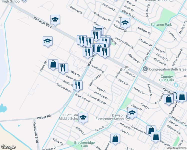 map of restaurants, bars, coffee shops, grocery stores, and more near 4019 Oak Bay Drive in Corpus Christi