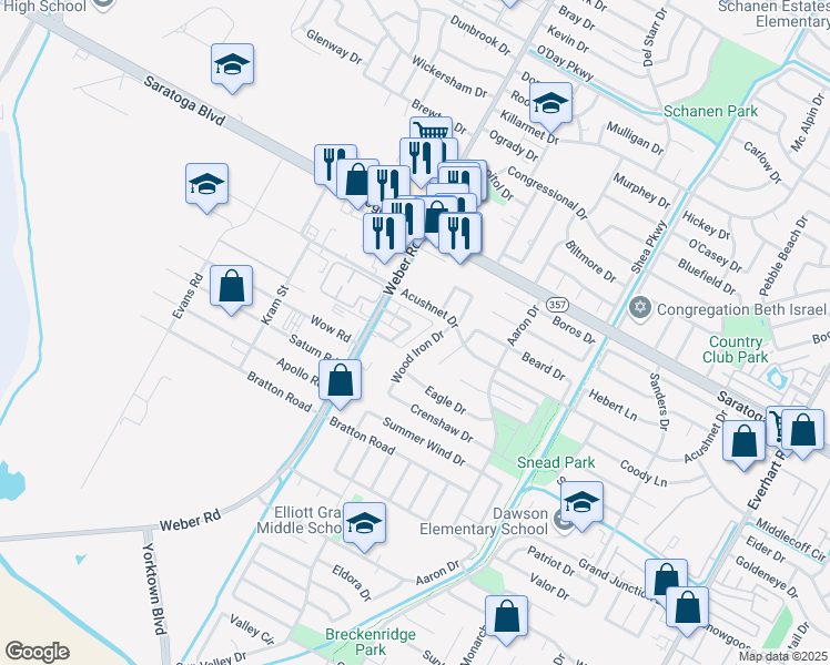 map of restaurants, bars, coffee shops, grocery stores, and more near 4019 Oak Bay Drive in Corpus Christi