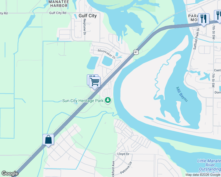 map of restaurants, bars, coffee shops, grocery stores, and more near 2900 South U.S. Highway 41 in Ruskin