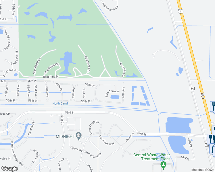 map of restaurants, bars, coffee shops, grocery stores, and more near 4155 56th Lane in Vero Beach