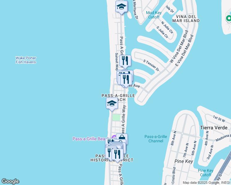 map of restaurants, bars, coffee shops, grocery stores, and more near in St. Pete Beach