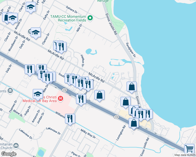 map of restaurants, bars, coffee shops, grocery stores, and more near in Corpus Christi