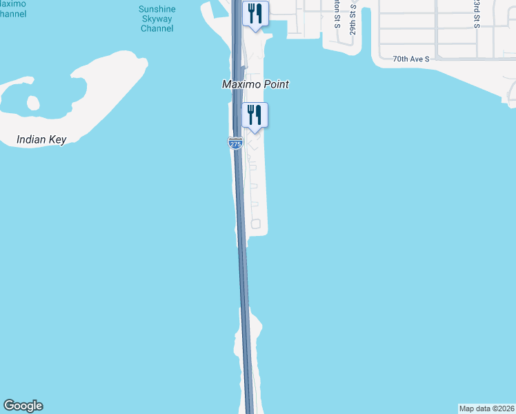 map of restaurants, bars, coffee shops, grocery stores, and more near 7540 Sunshine Skyway Lane South in Saint Petersburg