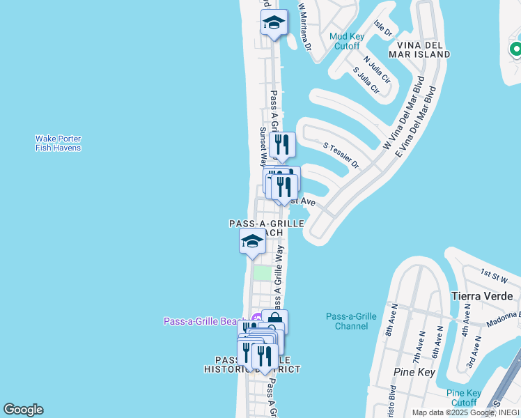 map of restaurants, bars, coffee shops, grocery stores, and more near Gulf Boulevard in Redington Shores