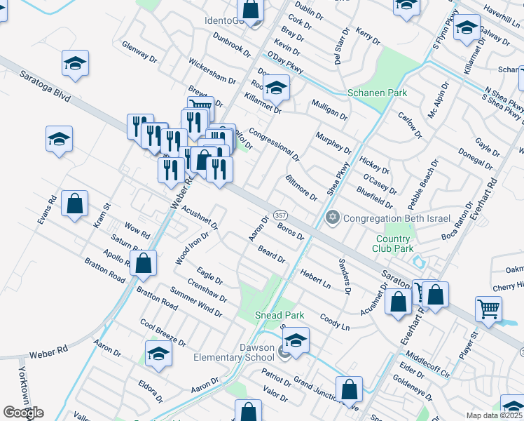 map of restaurants, bars, coffee shops, grocery stores, and more near 4118 Boros Drive in Corpus Christi