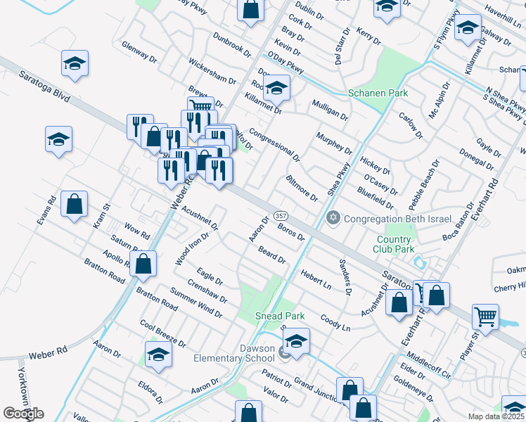 map of restaurants, bars, coffee shops, grocery stores, and more near 4118 Boros Drive in Corpus Christi