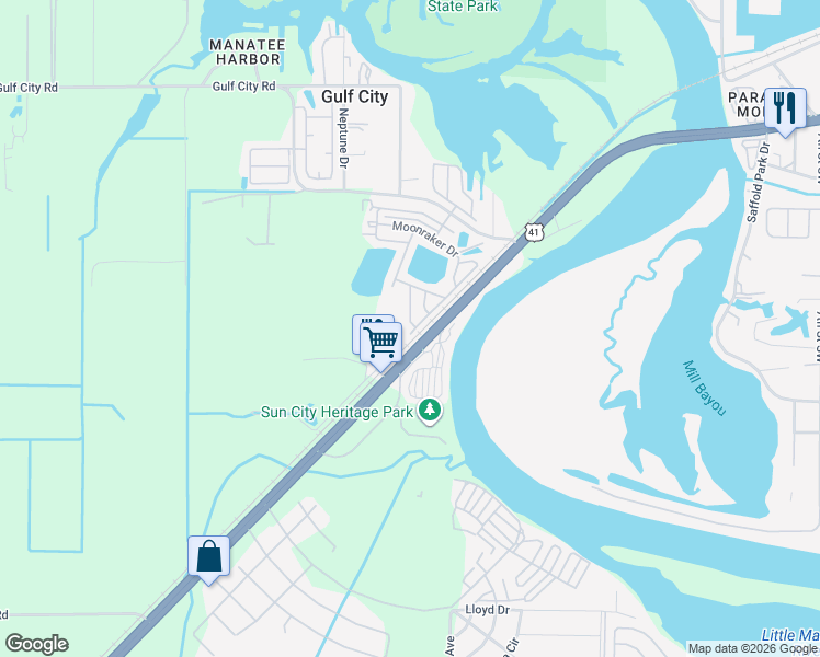 map of restaurants, bars, coffee shops, grocery stores, and more near 2519 Scuttlebutt Loop in Ruskin