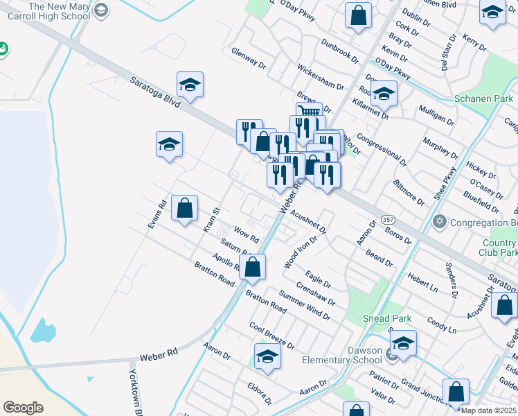 map of restaurants, bars, coffee shops, grocery stores, and more near 12 Acushnet Drive in Corpus Christi