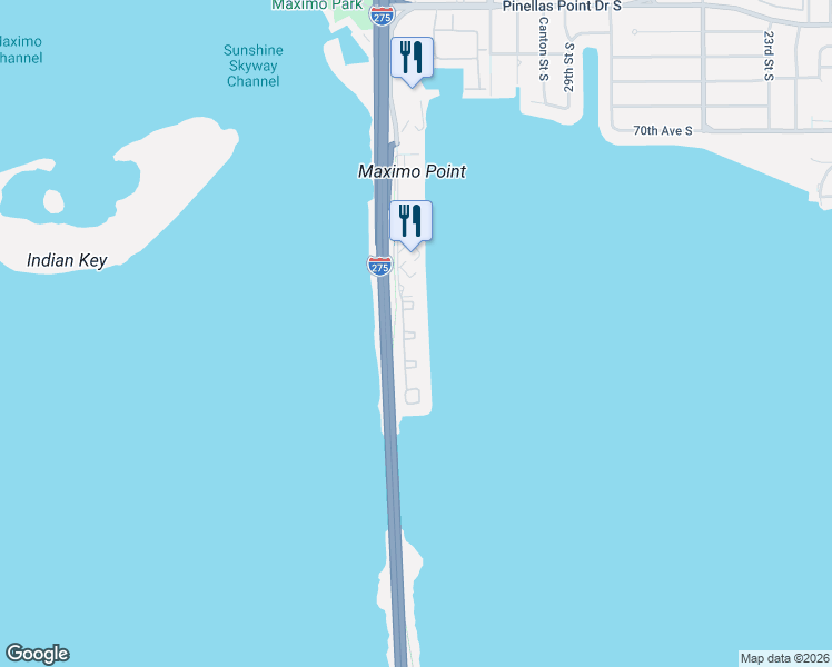 map of restaurants, bars, coffee shops, grocery stores, and more near 7520 Sunshine Skyway Lane South in St. Petersburg