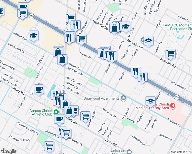 map of restaurants, bars, coffee shops, grocery stores, and more near in Corpus Christi