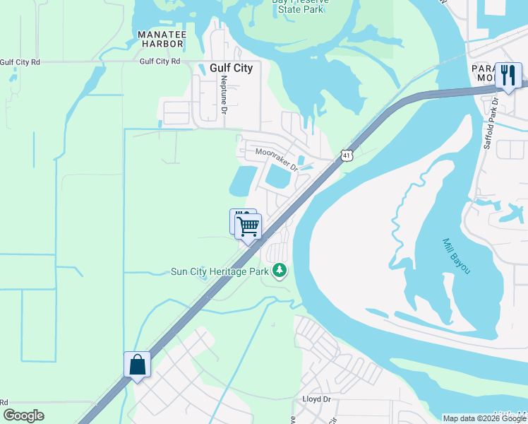 map of restaurants, bars, coffee shops, grocery stores, and more near 2519 Scuttlebutt Loop in Ruskin