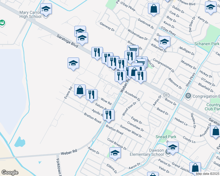 map of restaurants, bars, coffee shops, grocery stores, and more near 12 Acushnet Drive in Corpus Christi