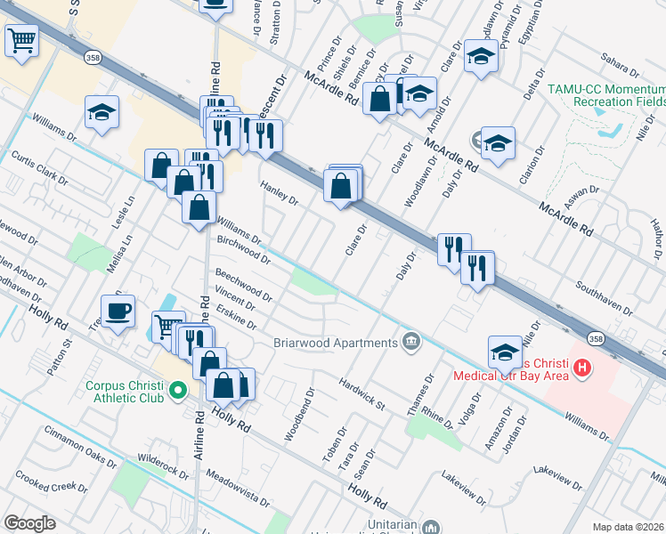 map of restaurants, bars, coffee shops, grocery stores, and more near in Corpus Christi