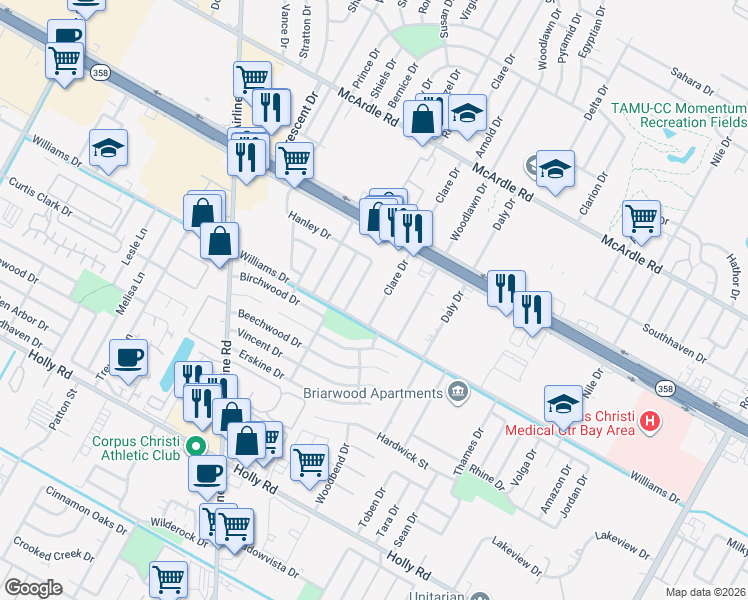 map of restaurants, bars, coffee shops, grocery stores, and more near in Corpus Christi