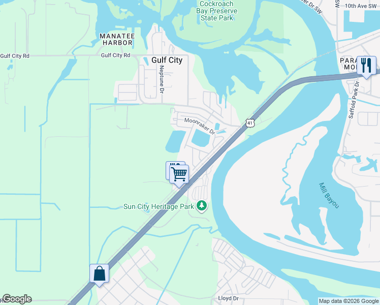 map of restaurants, bars, coffee shops, grocery stores, and more near 1651-1673 Oak Drive in Ruskin