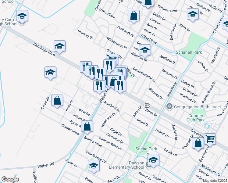 map of restaurants, bars, coffee shops, grocery stores, and more near 4001 Saratoga Boulevard in Corpus Christi