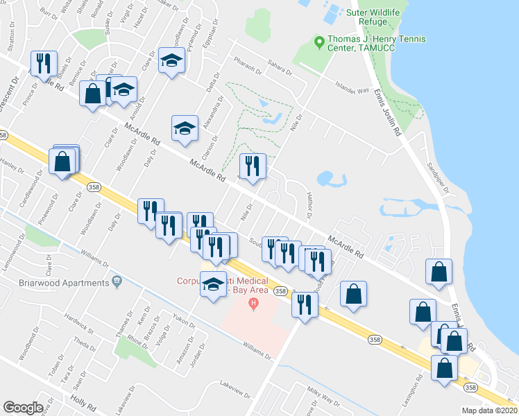 map of restaurants, bars, coffee shops, grocery stores, and more near 6914 McArdle Road in Corpus Christi