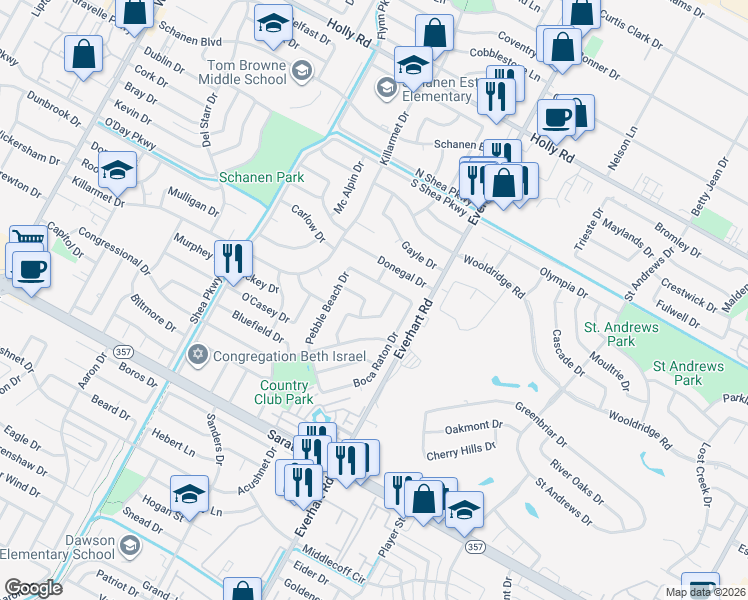 map of restaurants, bars, coffee shops, grocery stores, and more near 4626 Deepdale Drive in Corpus Christi