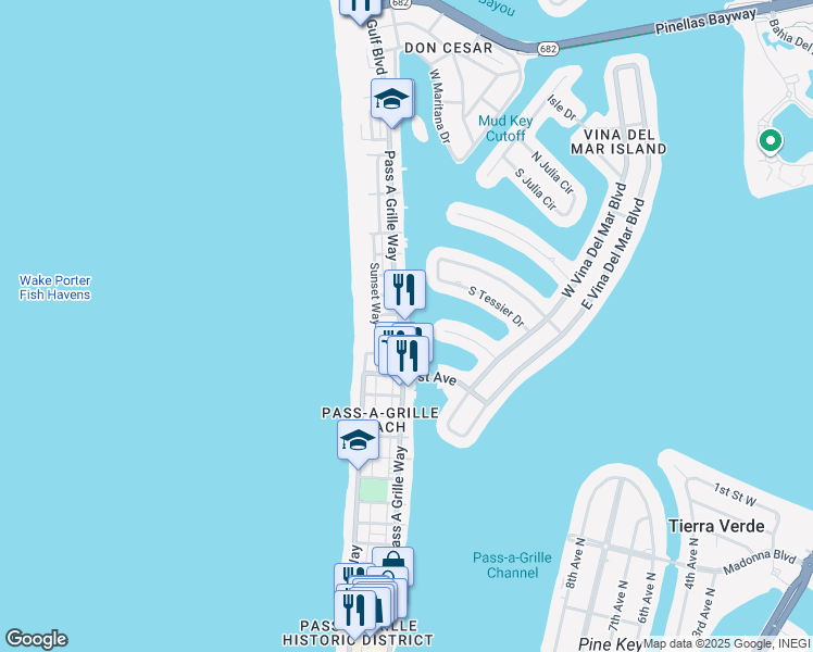 map of restaurants, bars, coffee shops, grocery stores, and more near 2301 Pass a Grille Way in St. Pete Beach