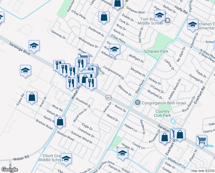 map of restaurants, bars, coffee shops, grocery stores, and more near 6409 Revolution Drive in Corpus Christi