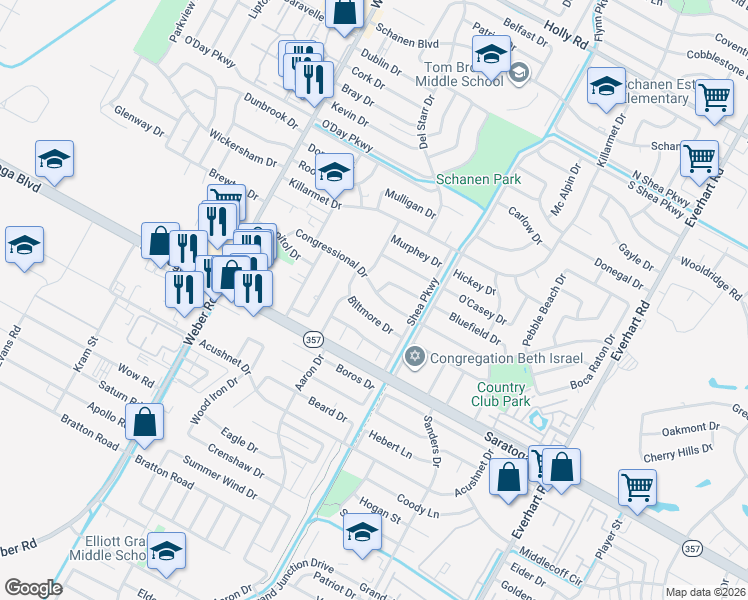 map of restaurants, bars, coffee shops, grocery stores, and more near 4306 Congressional Drive in Corpus Christi