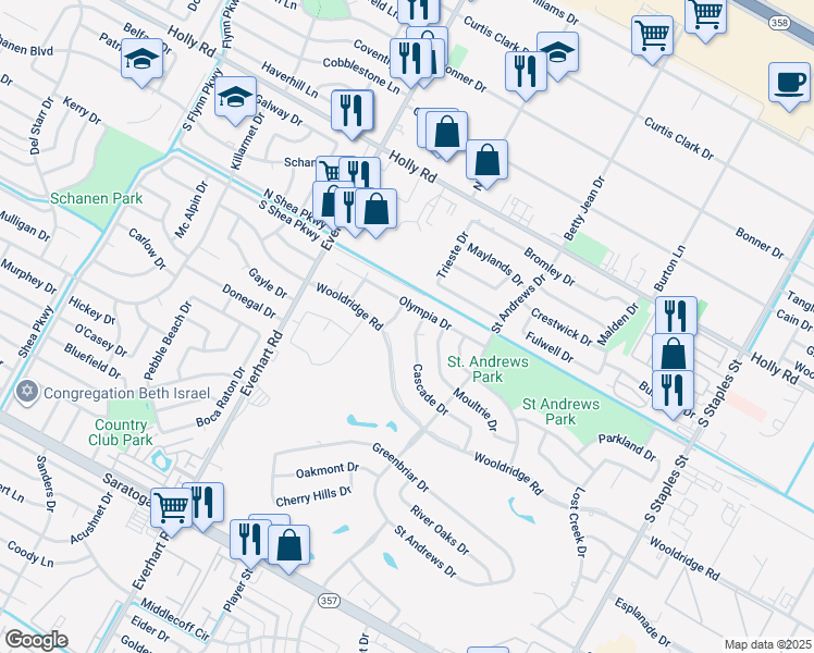 map of restaurants, bars, coffee shops, grocery stores, and more near 5009 Cascade Dr in Corpus Christi