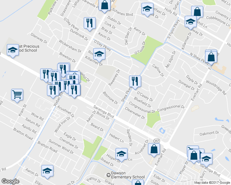 map of restaurants, bars, coffee shops, grocery stores, and more near 4306 Congressional Drive in Corpus Christi