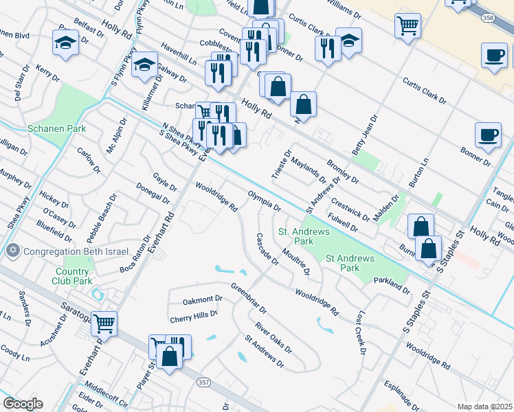 map of restaurants, bars, coffee shops, grocery stores, and more near 5009 Cascade Drive in Corpus Christi