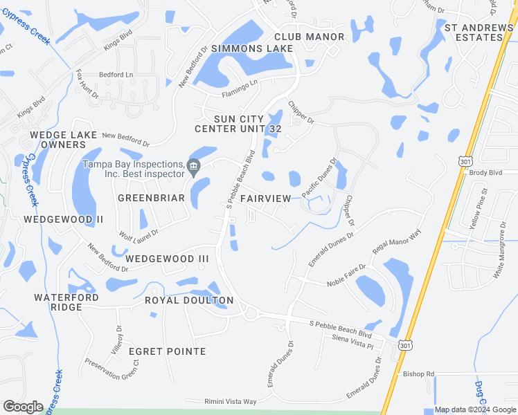 map of restaurants, bars, coffee shops, grocery stores, and more near 1602 Woodmar Drive in Sun City Center
