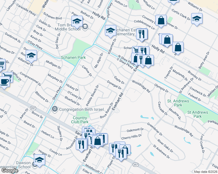 map of restaurants, bars, coffee shops, grocery stores, and more near 4626 Deepdale Drive in Corpus Christi